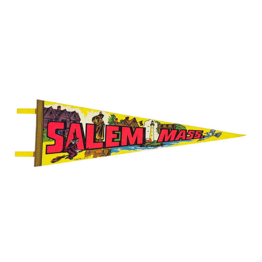 Vintage 1970s Salem Massachusetts Felt‎ Pennant Travel Souvenir 25" Wall Decor